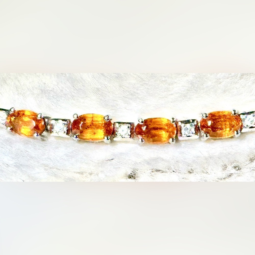 STUNNING Grossular Garnet and Genuine Diamonds Sterling Silver Tennis Bracelet!